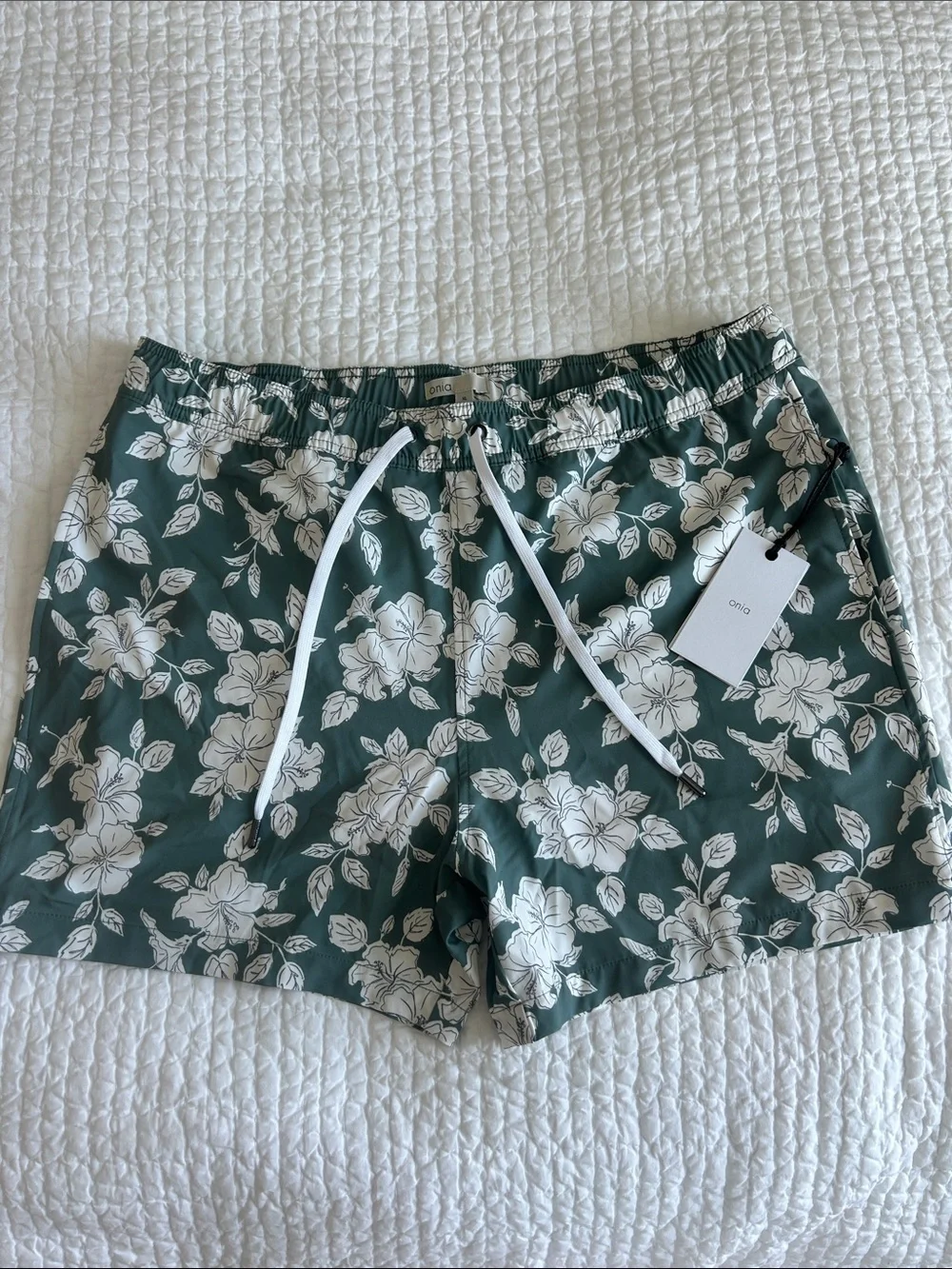 Onia Men's Green Floral Drawstring Swim Trunks